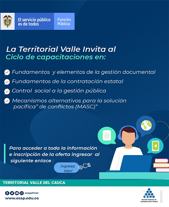 Banner informativo de los ciclos de capacitaciones, al hacer clic sobre el se puede ir al sitio web donde se encuentran las capacitaciones disponibles por territoriales en todo el país.